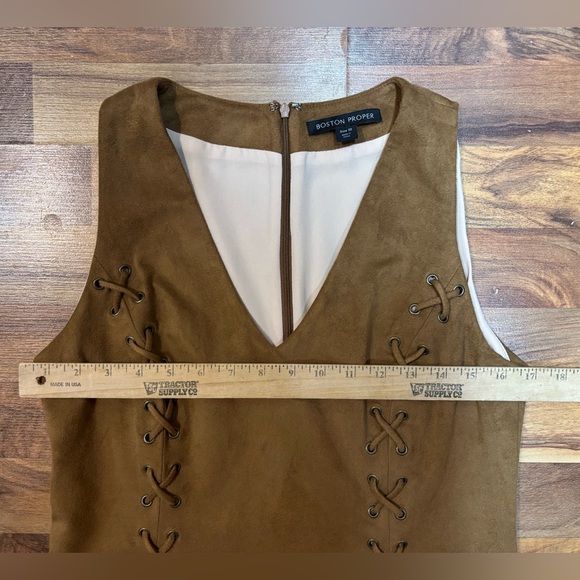 Boston Proper Faux Suede Lace Up Dress Tan Size 10 Western Boho Sleeveless Chic - Picture 3 of 7